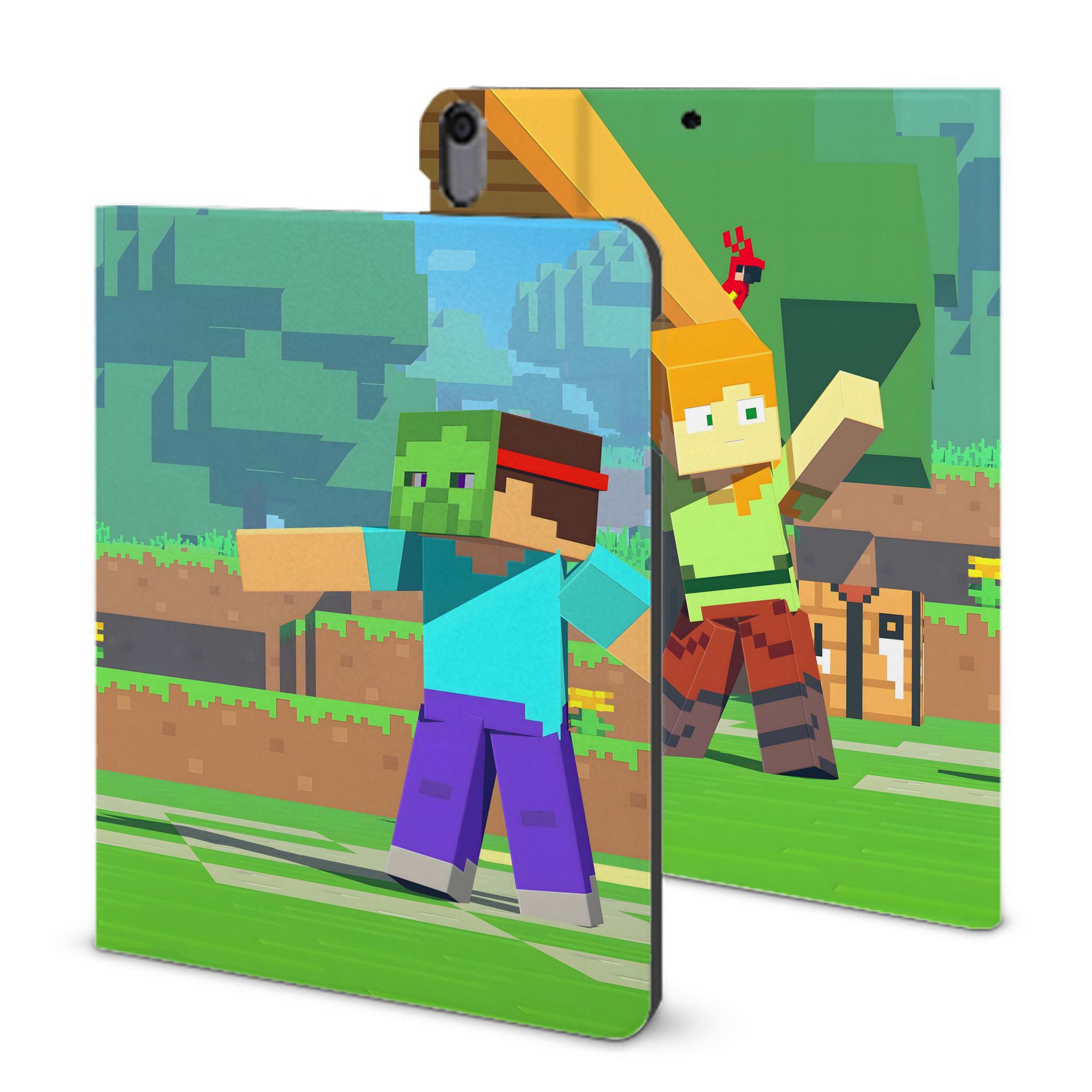 （画像用） マインクラフト ブロックの世界 Minecraft MC Block world IPad ケース ブック型 PUレザー TPU 耐衝撃 軽量 薄型 ペン収納なし 全面保護 IPad 各モデル対応